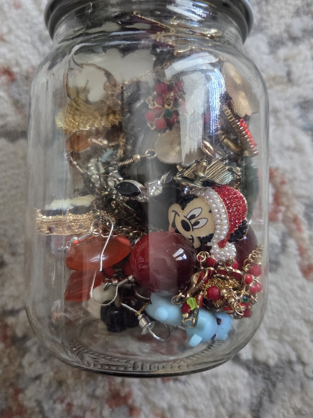 Holiday Themed  Jar of Mixed Jewelry